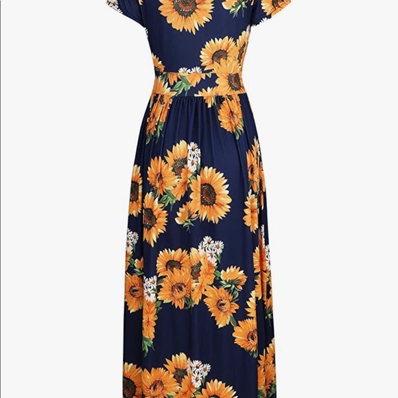 OUGES Women's V-Neck Pattern Pocket Maxi Long Dress - Picture 2 of 4